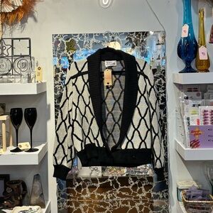Vintage Black and White Geometric Cardigan